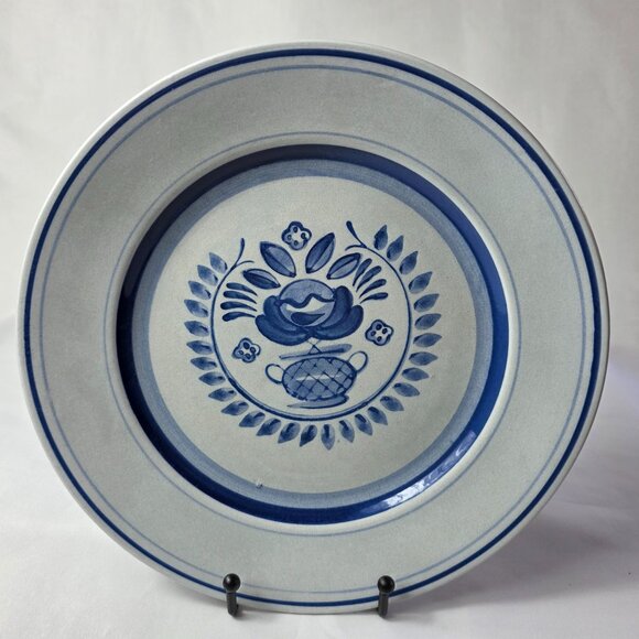 Arabia of Finland Blue Rose Dinner Plate Gray/Blue with Blue Flowers & Bands - Picture 1 of 12